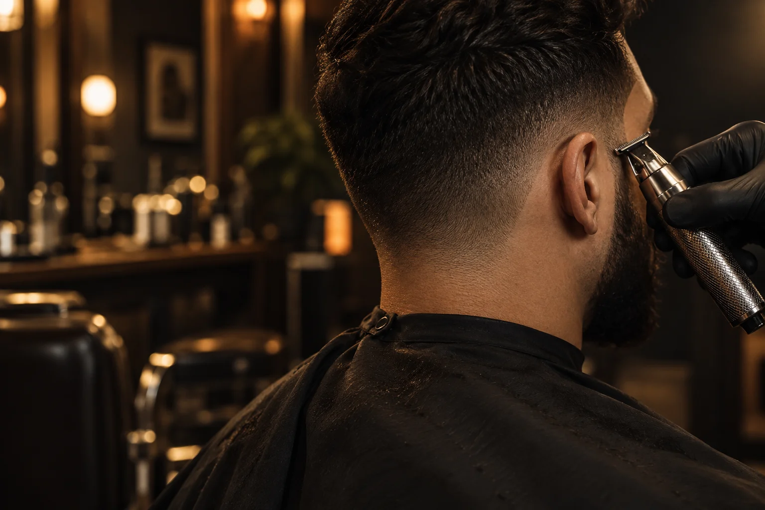 Imagen editorial de muestra generada con IA: detalle de un corte de barbería